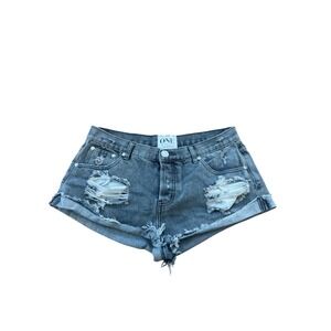 ONE by One Teaspoon Bandits Distressed Denim Shorts Grey Size 30